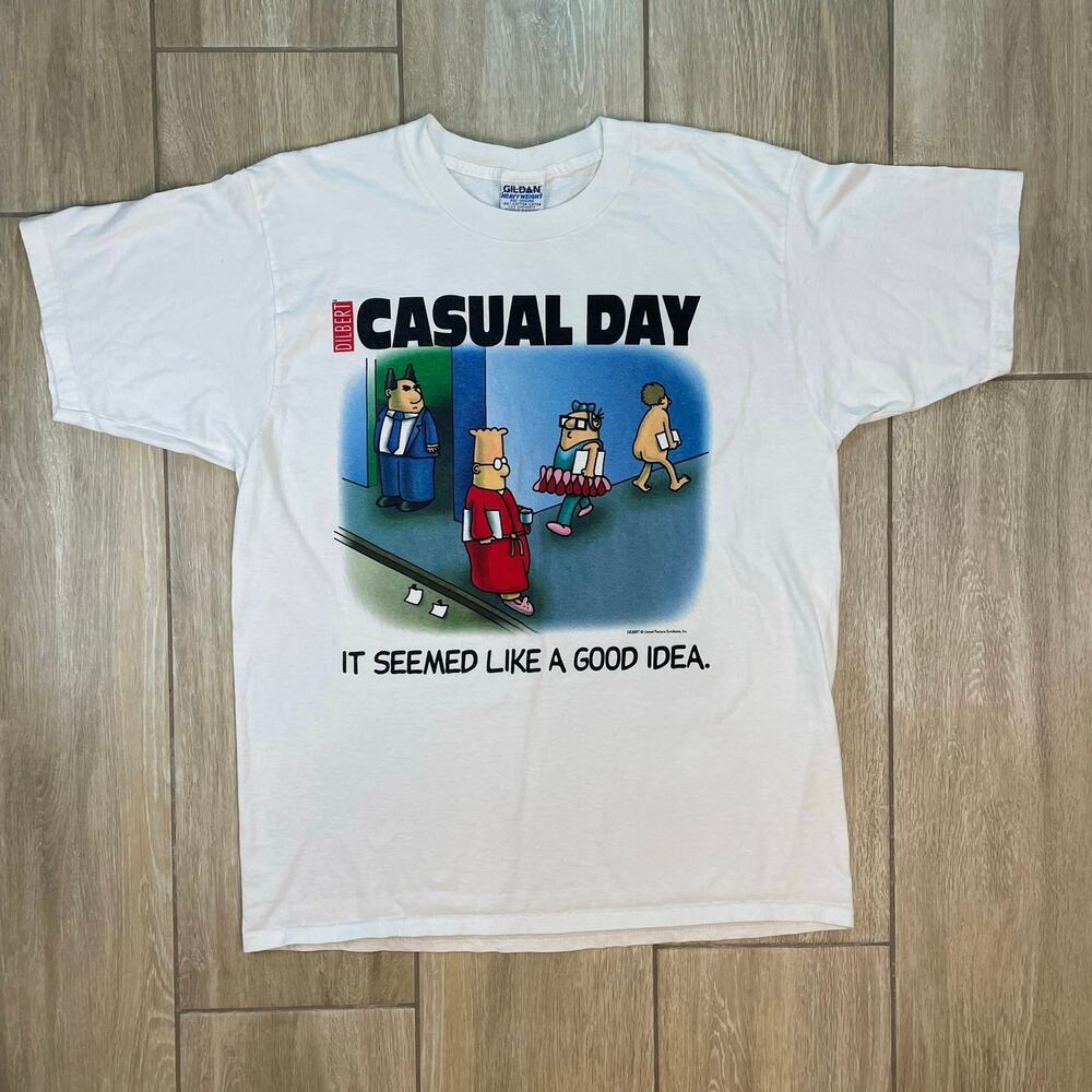 Vintage Dilbert Casual Day Comic T-Shirt XL Gildan Heavyweight 90s Funny Tee